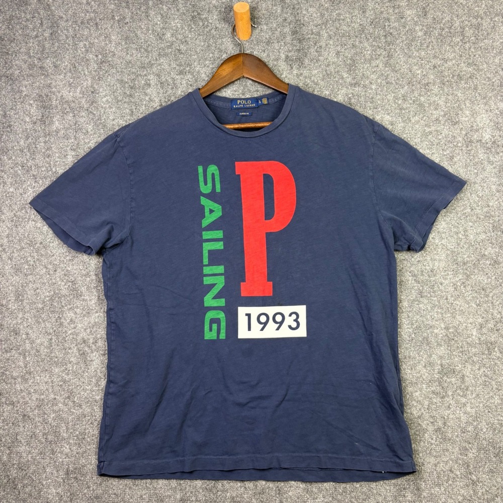 Polo Ralph Lauren T-Shirt Mens L Navy Blue Sailing 1993 Graphic Classic Fit Tee